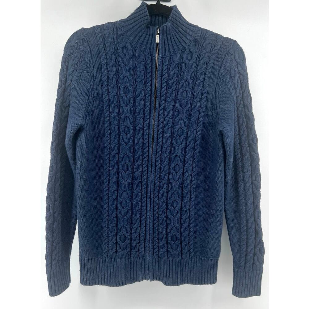 L.L.Bean | Navy Cotton Cable Knit Full Zip Sweater Coastal Prep Men's S
